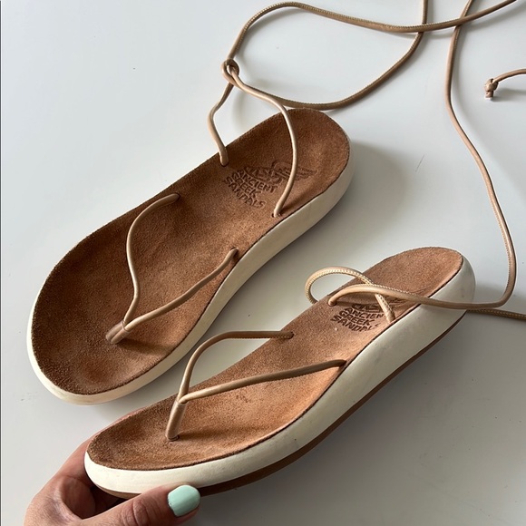 ANCIENT GREEK SANDALS Women's platform Gladiator ankle strap Tan Sandals 40 US 9 - Picture 1 of 8